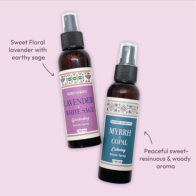 Sacred Element's Myrrh Copal, Lavender & White Sage Auric Room Spray – Pack Of 2 (6.6 oz Each) | Restoring Balance | Harmony | Relax And Unwind Your Senses.