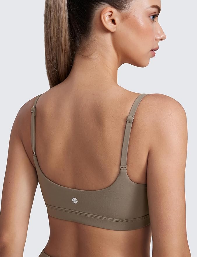 CRZ YOGA Butterluxe Adjustable Spaghetti Strap Sports Bras for Women - Scoop Neck Wireless Padded Yoga Workout Crop Top