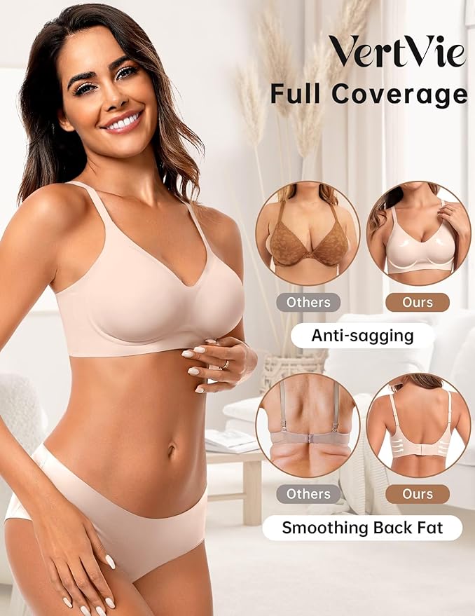 Vertvie Womens Seamless Jelly Bras No Underwire Comfort Push Up Bras Buttery Soft Wireless Bralette Full Coverage Sports Bra