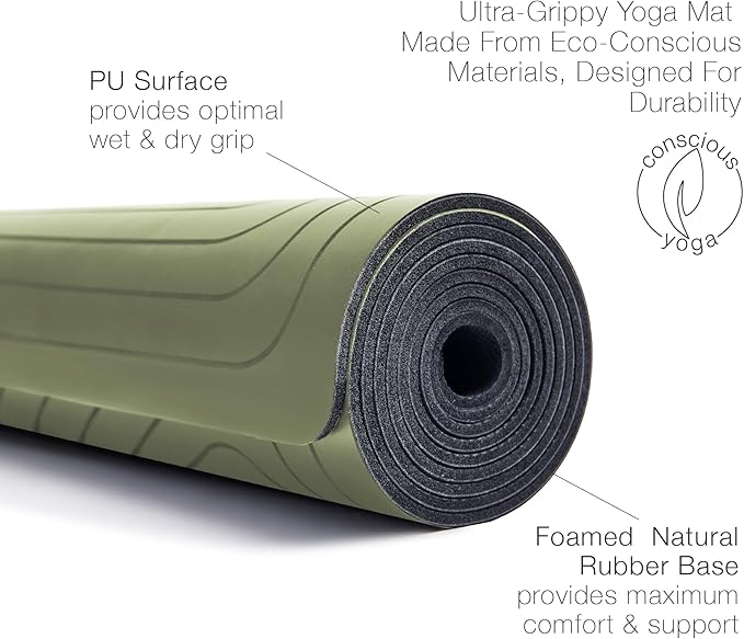 agoy PRO+ WARRIOR - Premium Non-Slip Yoga Mat – Eco-Conscious Design - PU Mat With Wet/Dry Grip+ - Focus Alignment - Lazer-Etched Technology - A Portable Standard Size Mat for All Styles of Yoga