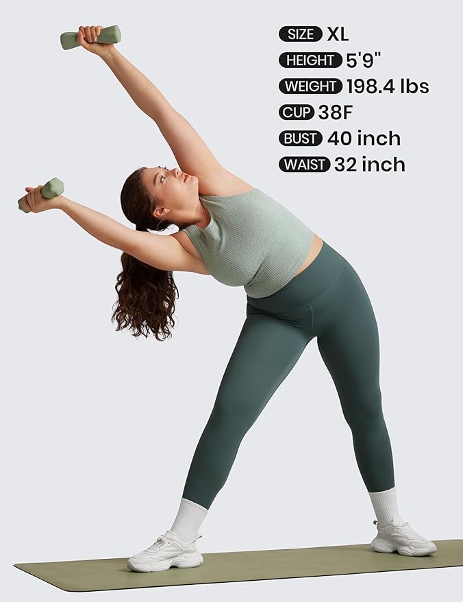 CRZ YOGA Seamless Ribbed High Neck Crop Tank Tops for Women - Longline Racerback Padded Sports Bras
