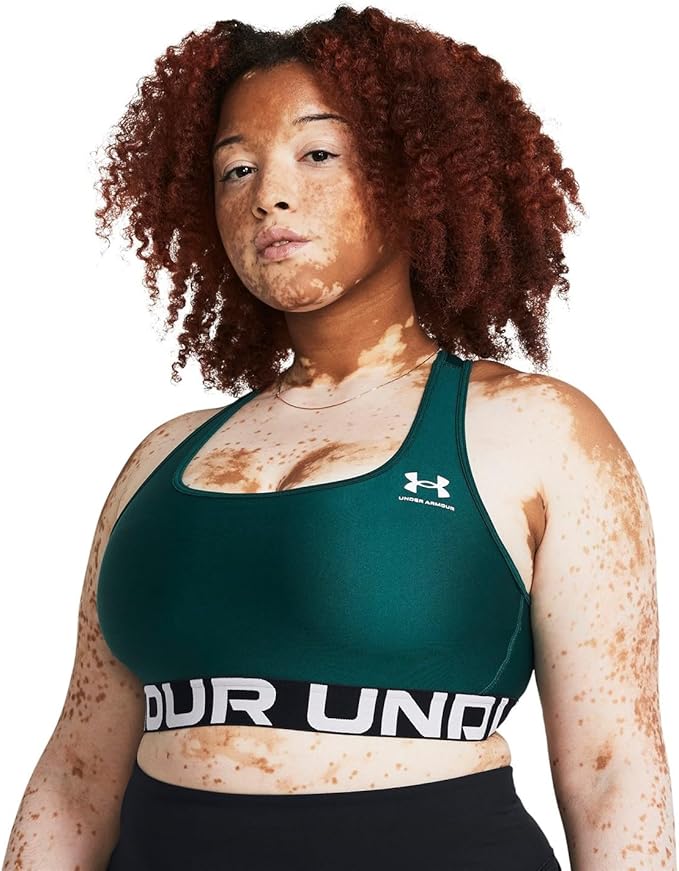 Under Armour Womens HeatGear Authentics Mid Impact Branded Sports Bra
