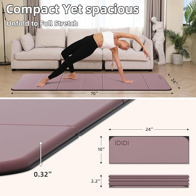 Foldable Yoga Mat Extra Thick 0.32 Inches-SGS Certified POE Material Exercise Mat, Non-Slip Design Fitness Mats, Multi-Purpose Workout Mats For Studio or Home Use