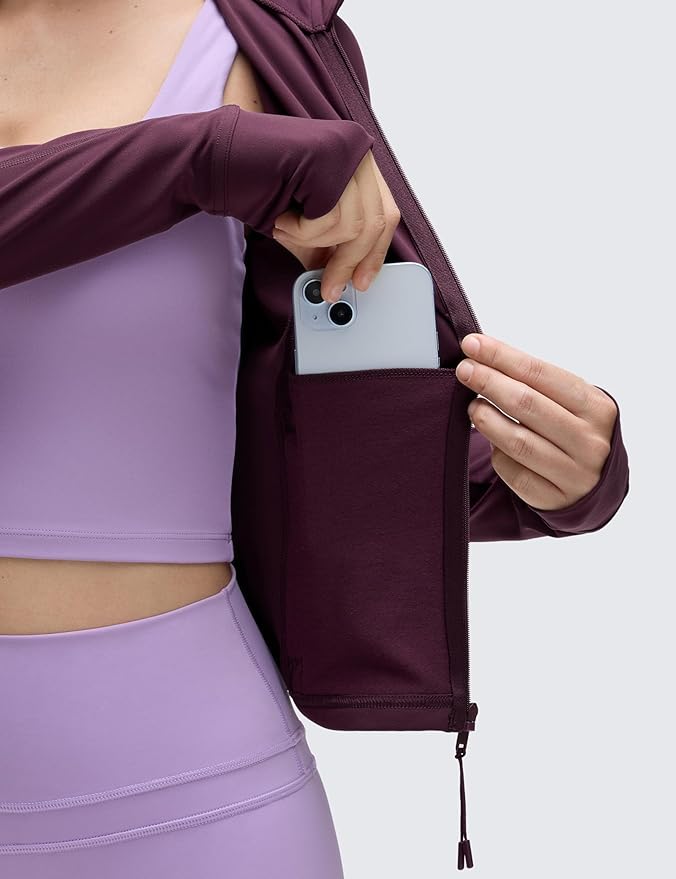 CRZ YOGA Butterluxe Waist Length Jackets for Women - Full Zip Athletic Track Tops with Thumb Holes Pockets