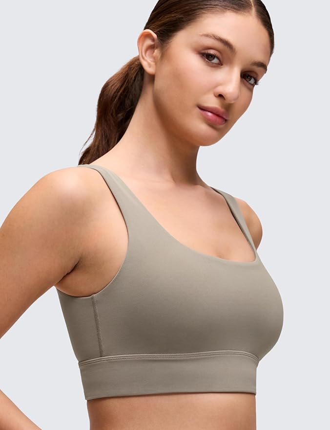 CRZ YOGA Butterluxe U Back Longline Sports Bras for Women - Scoop Neck Padded Yoga Workout Crop Top with Built in Pads