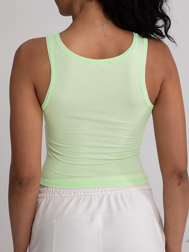 Danysu Women Rib Tank Top Padded Workout Top Square Neck Crop Tank Fitted Basic Cami Tops
