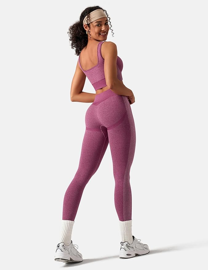 OLCHEE Womens Workout Sets 2 Piece Seamless Square Neck Sports Bra Padded Butt Lifting Leggings High Waist Yoga Gym Outfits