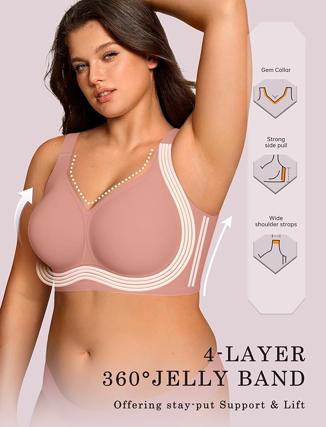 OEAK Womens Wireless Jelly Bra Plus Size Supportive Seamless Bras Full Coverage Push Up Comfortable No Underwire Tshirt Bras