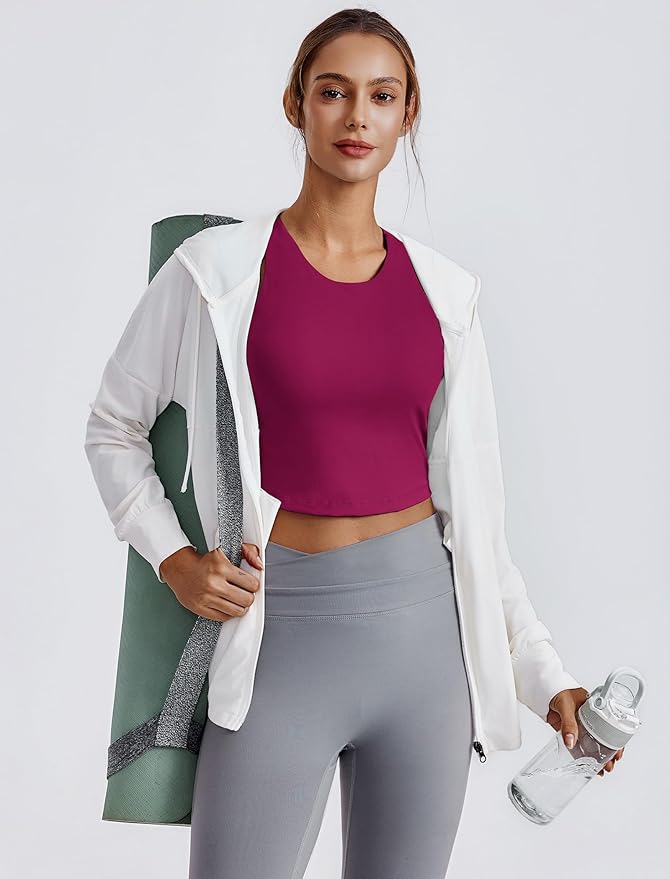 PINSPARK Women Sports Bra High Neck Racerback Workout Crop Tank Top Longline Padded Yoga Tops with Built in Pads
