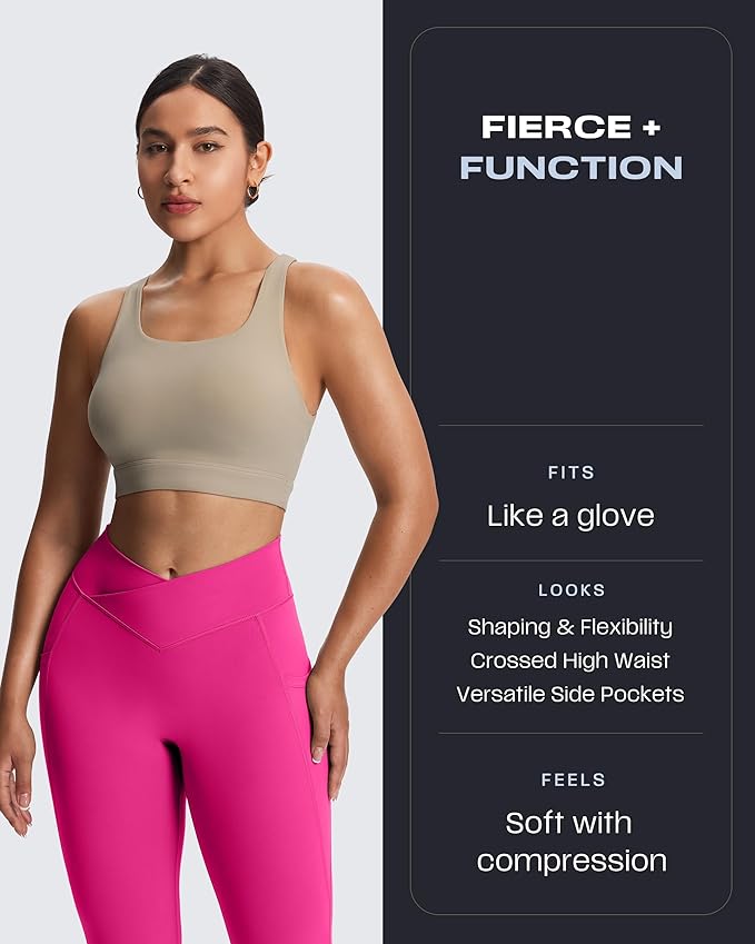 Aoxjox Women's Trinity High Waisted Yoga Pants with Pockets Cross-Waist Tummy Control Buttery Soft Workout Leggings 26"