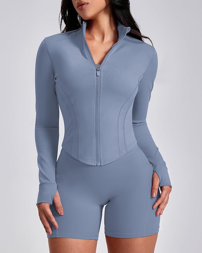 GYM RAINBOW Workout Jackets for Woman Lightweight Athletic Full Zip Running Jacket BBL Cropped Jackets Slim With Thumb Holes