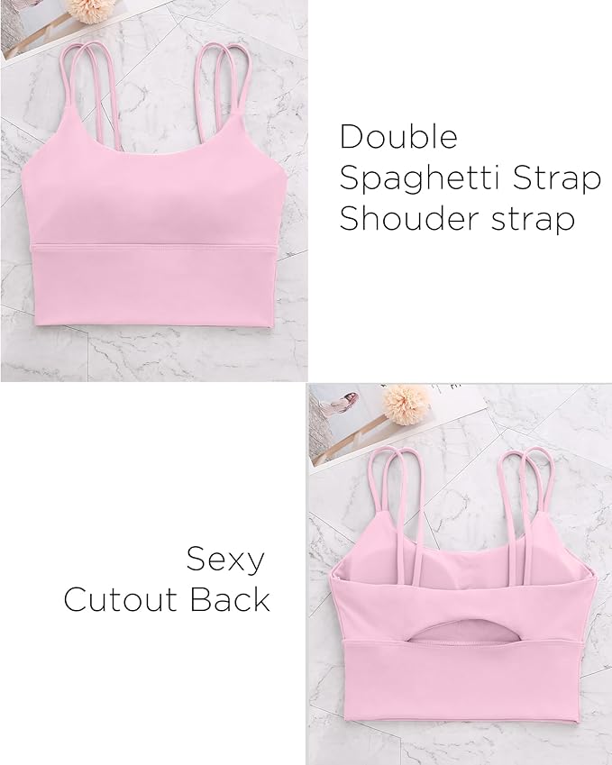 Everrysea Sports Bras for Women High Support Longline Workout Tank Tops Built in Bra Strappy Yoga Padded Crop Top