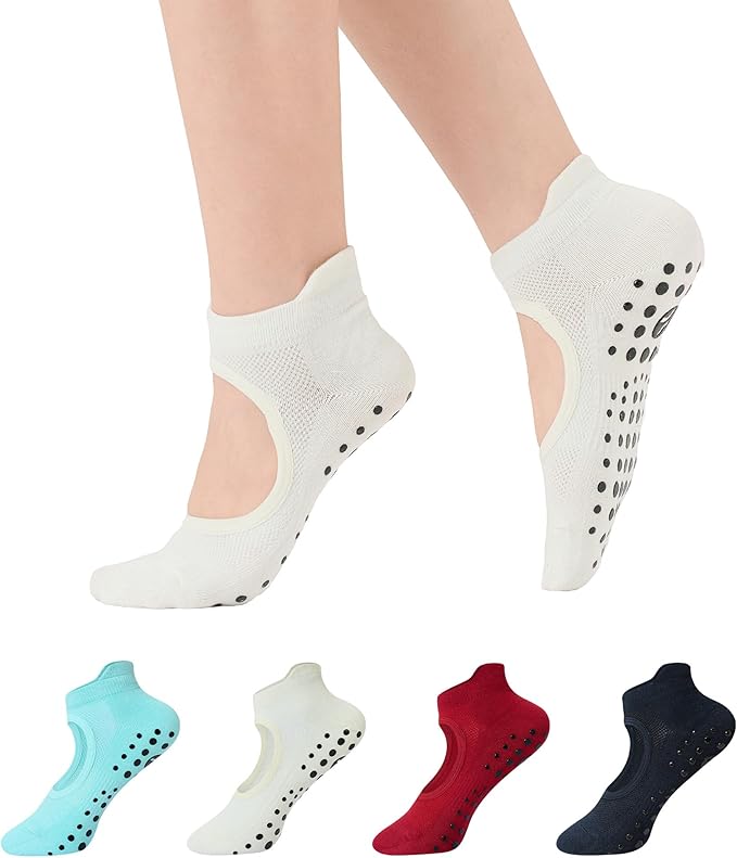 CoolMate Pilates Socks with Grips for Women, Yoga Socks, Crew Non Slip Women for Barre, Pilates Gifts for Women