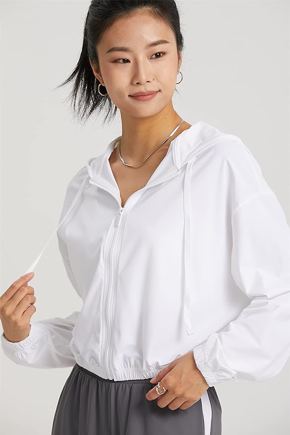 altiland Women's UPF 50+ Sun Protection Cropped Jackets Zip Up Cooling Shirt Athletic Workout Running Hoodie