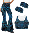 4 Piece Gym Sets Women Racerback Sports Bra with Back Pocket, Matching Flare Yoga Pants And Sweatband