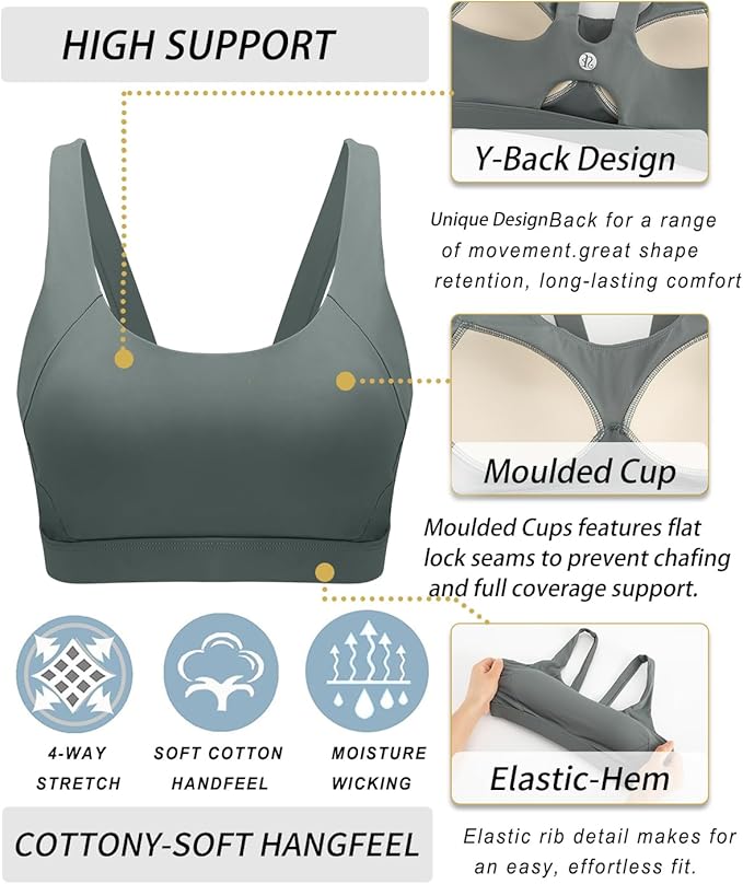 RUNNING GIRL Sports Bra for Women High Support, Molded Cup High Impact Sports Bras for Women with Sewn in Pads