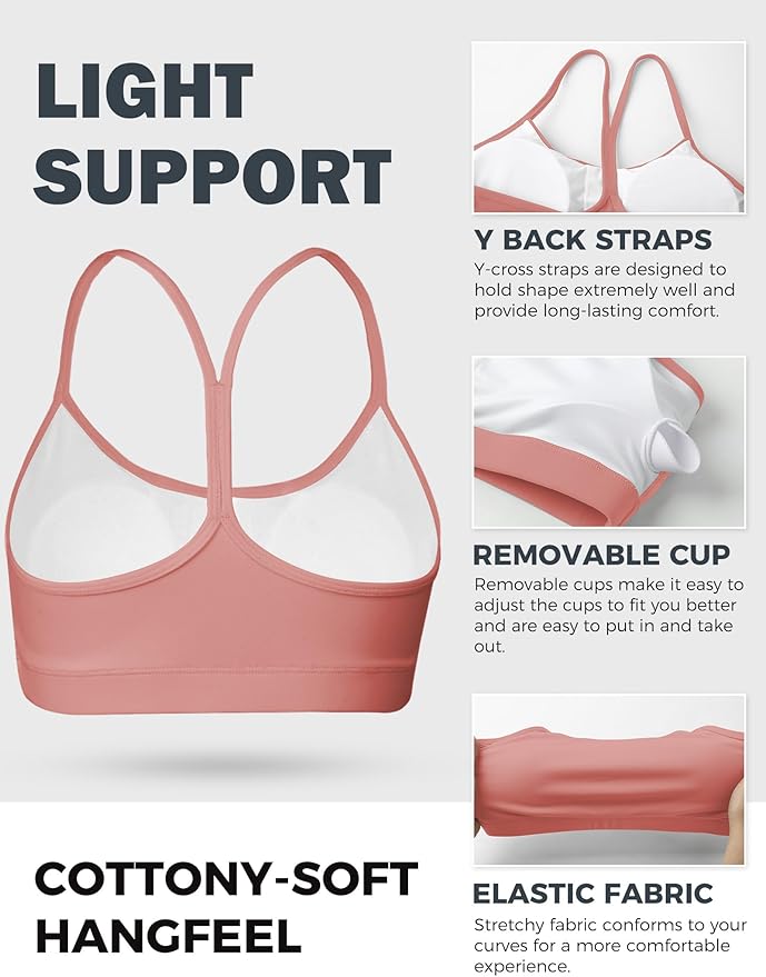 Buauty Sports Bra for Women, Y Back Light Support Workout Bra with Removable Pads for Yoga Pilates Gym