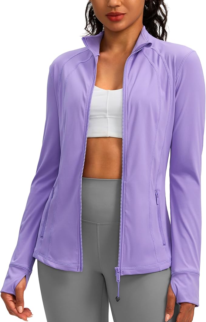 Women's Workout Jackets with 4 Pockets Zip Up Slim Fit Soft Fall Jacket for Yoga Running Athletic