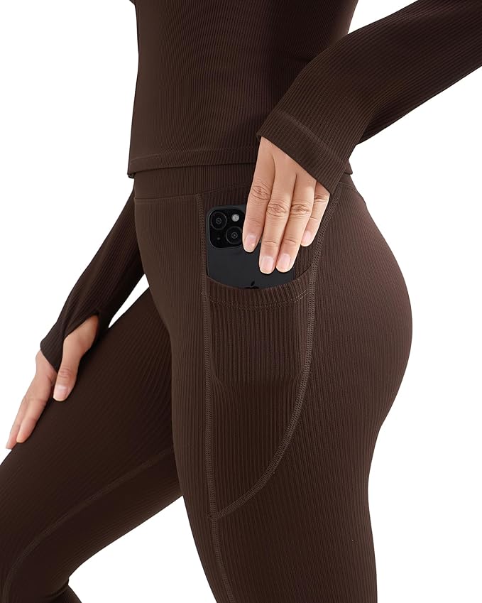 SUUKSESS Women 2 Piece Seamless Ribbed Workout Sets With Zip Up Jacket High Waisted Gym Yoga Leggings