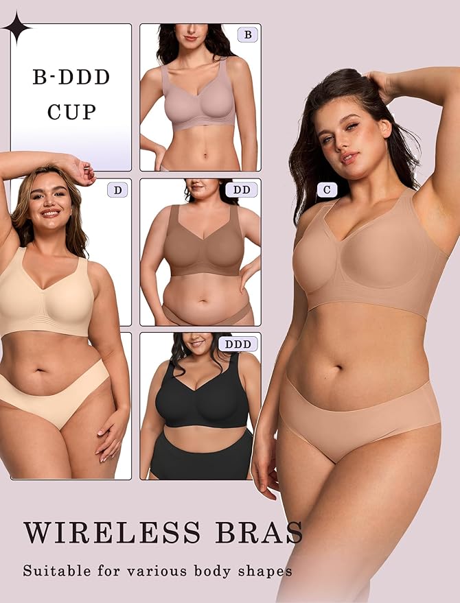 OEAK Womens Wireless Jelly Bra Plus Size Supportive Seamless Bras Full Coverage Push Up Comfortable No Underwire Tshirt Bras