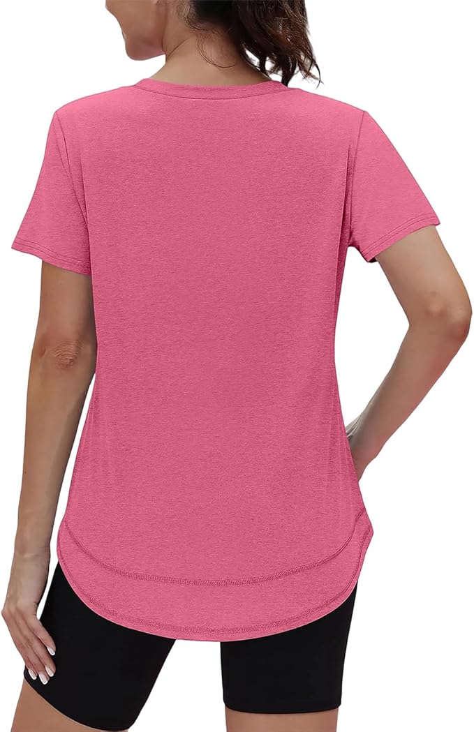 XIEERDUO Womens Workout Tops Short Sleeve Shirts Quick Dry Outfits for Hiking Running V Neck S-3XL