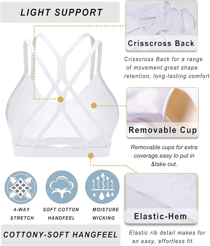 RUNNING GIRL Sports Bras for Women,Strappy Crisscross Back Padded Low Impact Running Sports Bra with Removable Cups