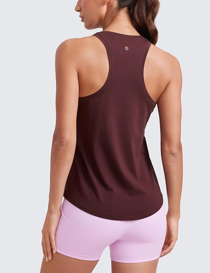 CRZ YOGA Pima Cotton Racerback Tank Tops for Women - Workout Athletic Casual Soft Scoop Neck Sleeveless Shirts