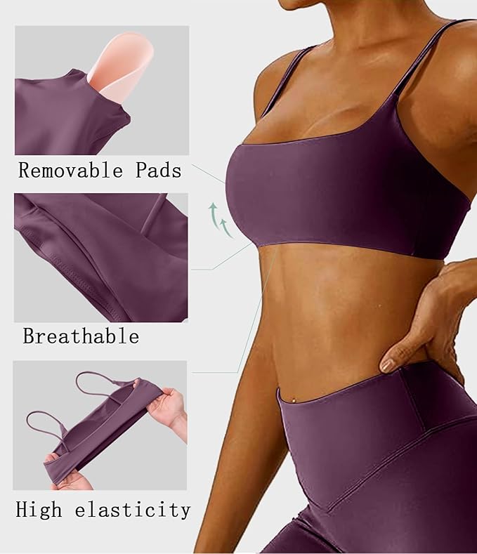 Comper Women's Sports Bra with Thin Straps Stretchy Wirefree Workout Bras Lightweight Workouts Bralette with Removable Pads