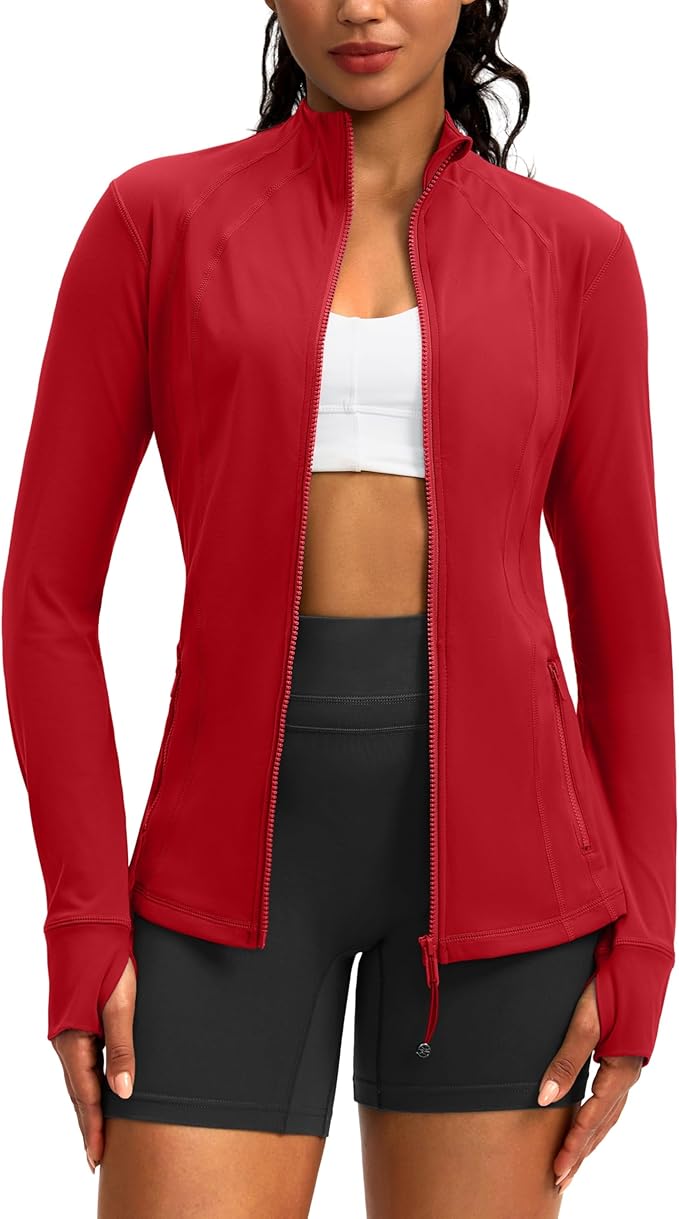 Women's Workout Jackets with 4 Pockets Zip Up Slim Fit Soft Fall Jacket for Yoga Running Athletic