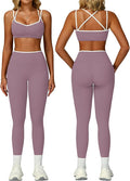 ABOCIW Two Piece Workout Sets for Women Color Block Strappy Sports Bra High Waist Leggings Yoga Pilates Outfits