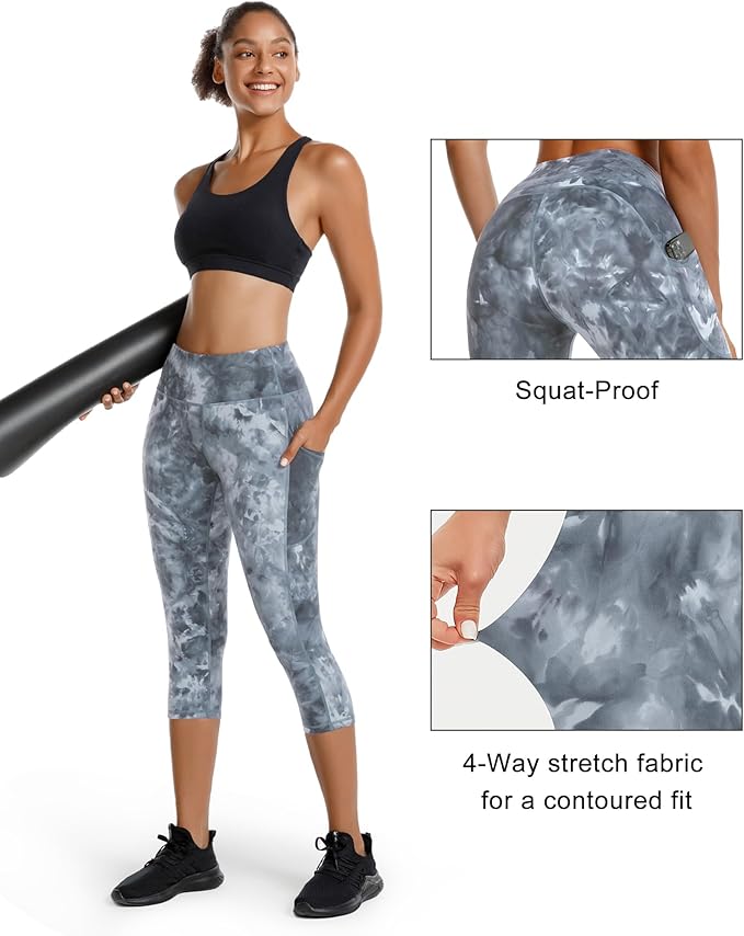 Stelle Women's Capri Yoga Pants with Pockets Essential High Waisted Leggings for Workout