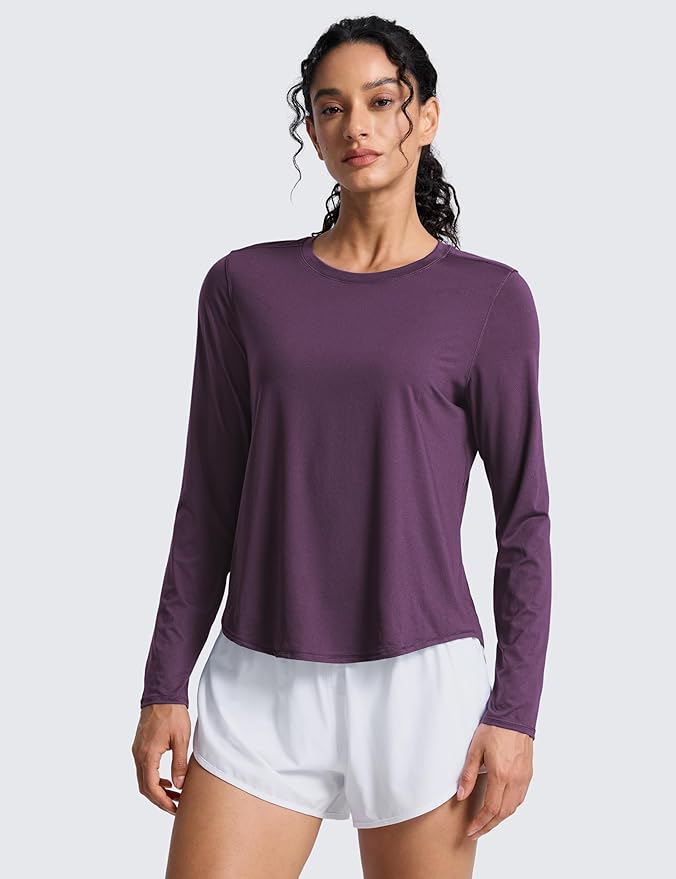 CRZ YOGA Lightweight Workout Long Sleeve Shirts for Women - Gym Running Fall Athletic Training T-Shirts High Neck Tops