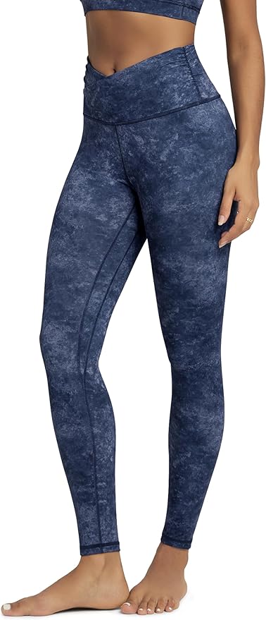 ODODOS Women's Cross Waist Yoga Leggings with Inner Pocket, 23"/25"/28" Gathered Crossover Workout Yoga Pants