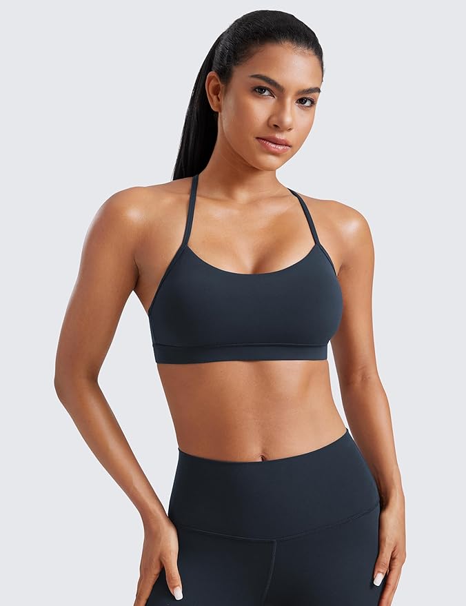 CRZ YOGA Butterluxe Y Back Sports Bras for Women - Padded Racerback Low Impact Spaghetti Thin Strap Workout Yoga Top