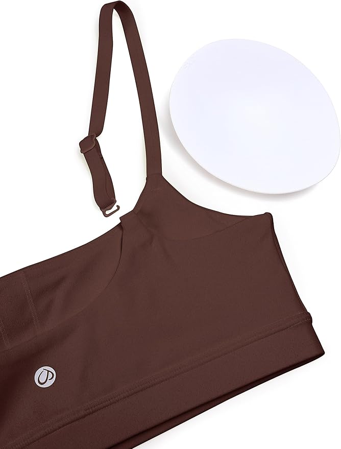 CRZ YOGA Butterluxe Adjustable Spaghetti Strap Sports Bras for Women - Scoop Neck Wireless Padded Yoga Workout Crop Top