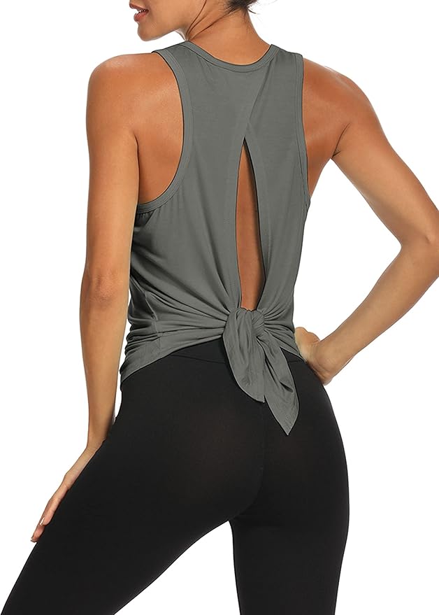 Bestisun Workout Tank Tops Open Back Yoga Exercise Shirts Tie Back Athletic Clothes for Women