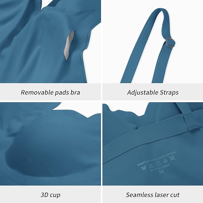 DEANGELMON V Neck Bra Padded Seamless Adjustable Straps Bralettes Everyday Basic Sleeping Bras Multiple Pack