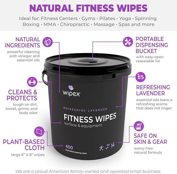 Wipex Gym Wipes for Equipment Bundle - Get 2 Buckets (1) Lavender & (1) Lemongrass Plant-Based Fitness Equipment Wipes, Clean Surfaces & Mats, Safe Gym Cleaner & Peloton Wipes, 400 Ct (Pack of 2)