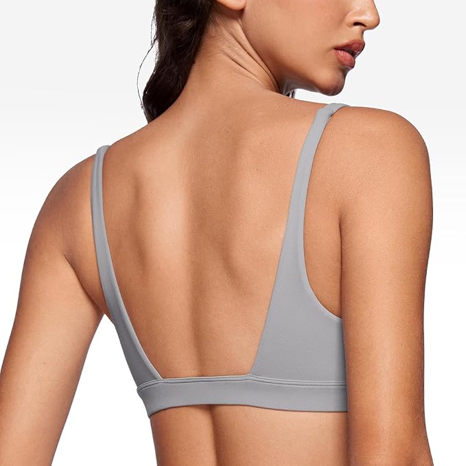 INGIA Womens Deep V-Neck Sports Bra Padded Low Impact Fitness Yoga Bra U Back Wireless Workout Bra Contour Crop Top