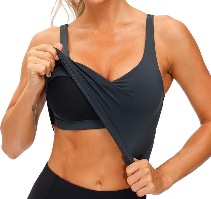 THE GYM PEOPLE Womens' Sports Bra Longline Wirefree Padded with Medium Support