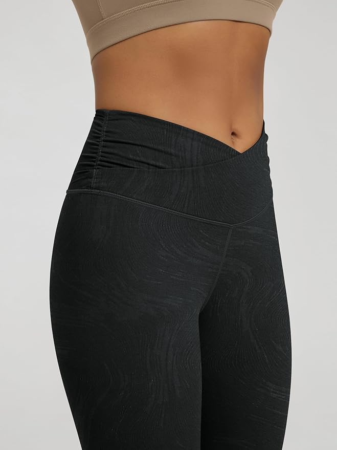 ODODOS Women's Cross Waist Yoga Leggings with Inner Pocket, 23"/25"/28" Gathered Crossover Workout Yoga Pants