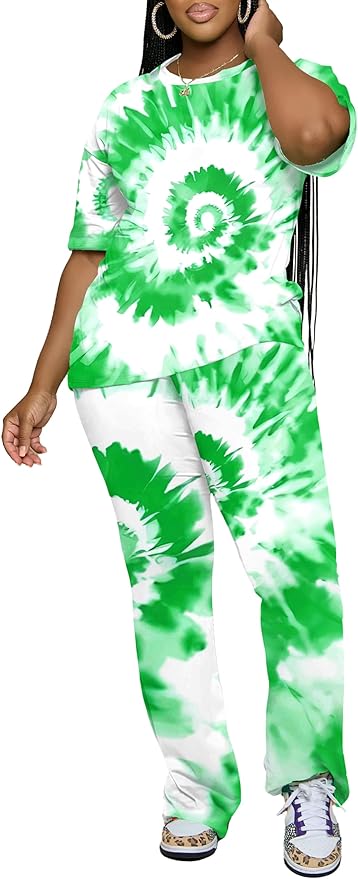 PINSV Women 2 Piece Outfits Short Sleeve Top and Flare Pants Lounge Sets Tracksuit