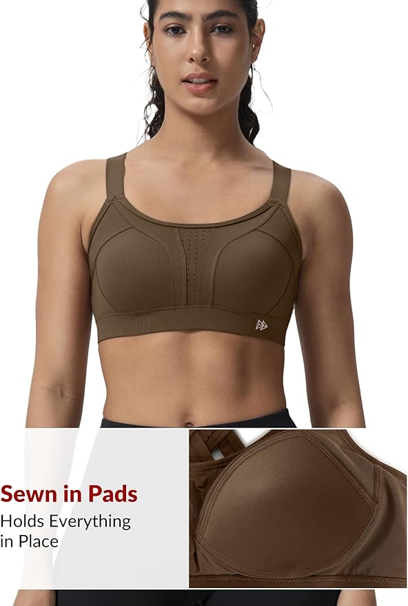 Yvette Sports Bra High Impact Adjustable Criss Cross Back, Full Support for Large Bust No Bounce