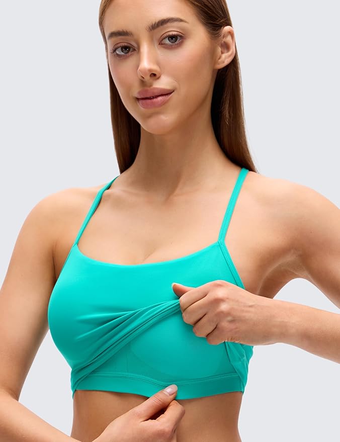 CRZ YOGA Butterluxe Y Back Crop Tank Tops for Women - Spaghetti Straps Racerback Padded Yoga Workout Longline Sports Bras