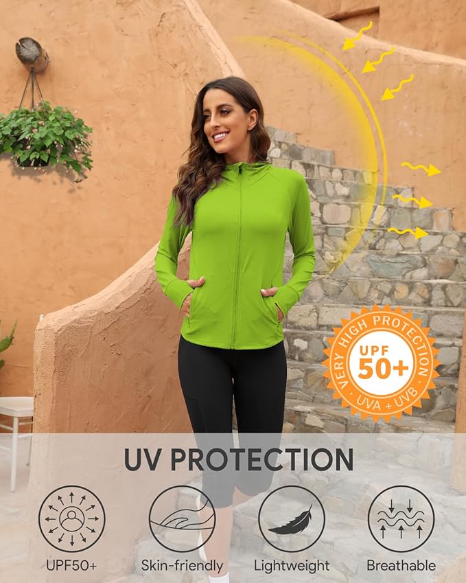 We1Fit Women's UPF 50+ Sun Protection Jacket Hoodie Sun Shirts Hiking Running Athletic Shirt