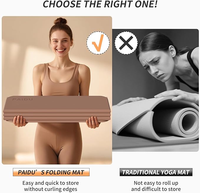 PAIDU Foldable Fitness Yoga Mat | 2/5" (10MM) Extra Thick | SGS Certified Non-Slip TPE | 75x26" Extra Long-Wide | Portable & Easy Store | for Yoga, Pilates, Home Gym & Full-Body Workouts