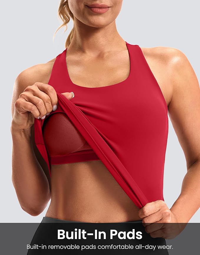 Soothfeel Womens Workout Tank Tops with Built in Bra Racerback Athletic Yoga Top High Neck Sports Gym Sleeveless Shirts