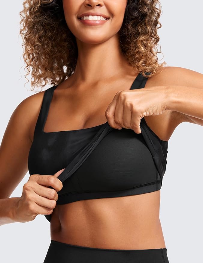 CRZ YOGA Butterluxe Square Neck Crop Tank Tops for Women - Workout Longline Sports Bras Padded Yoga Camisole