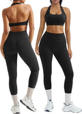 OMKAGI 2 Piece Workout Sets for Women Halter Sports Bras Gym Sets Booty Leggings Outfits