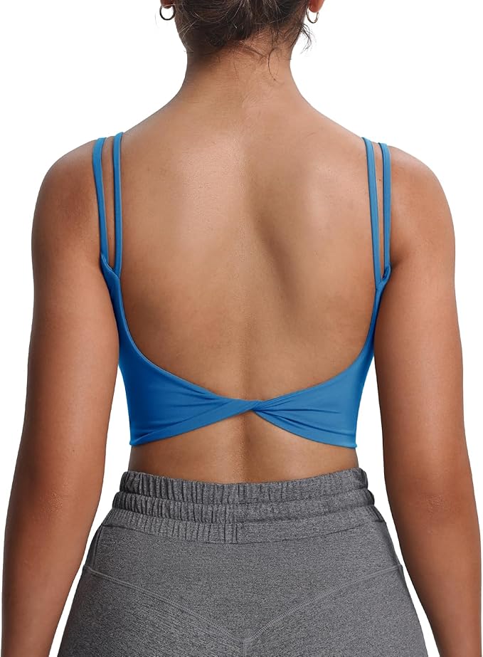 Aoxjox Women's Workout Sports Bras Fitness Yoga Crop Tank Metamorph Twist Back Cami